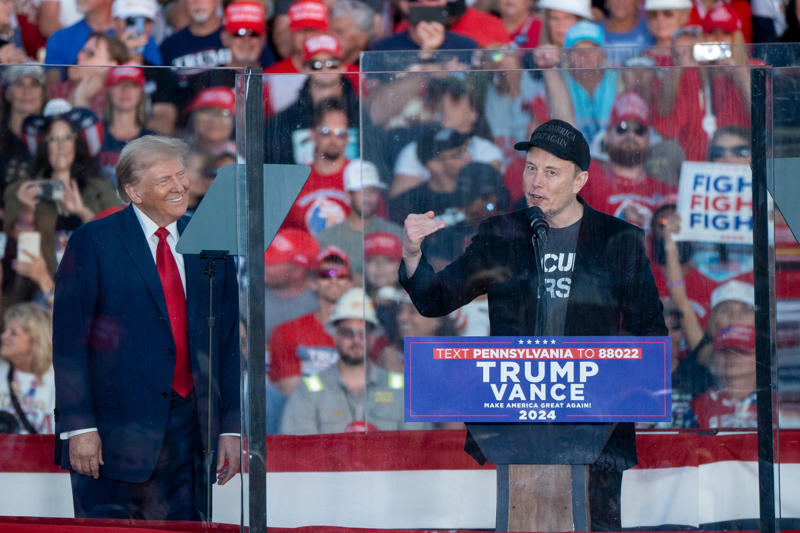 Elon Musk on stage with Donald Trump at rally