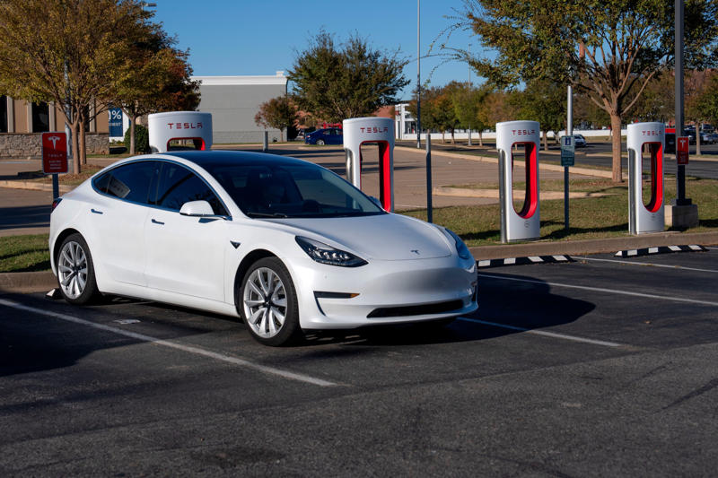 Electric car charging at an EV station in Oklahoma