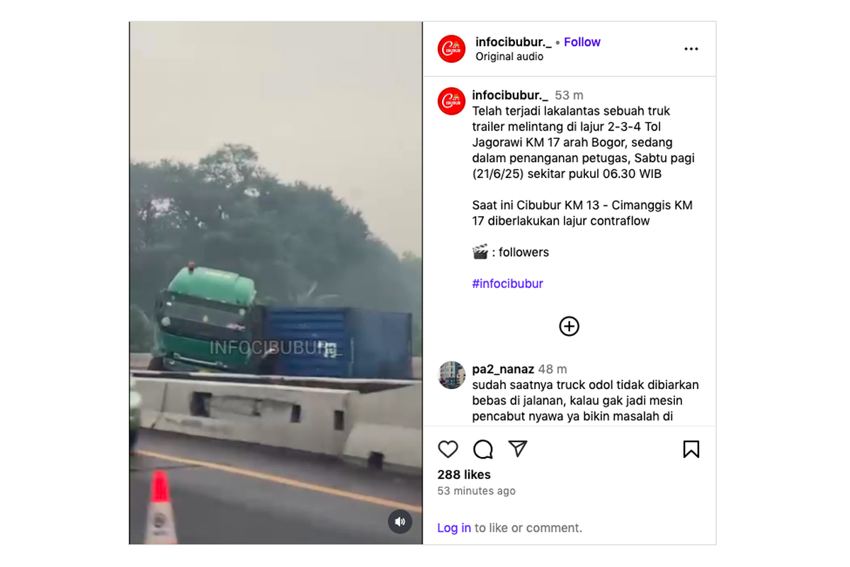 kecelakaan, truk, Jalan Tol, jalan tol, Tol Jagorawi, Kecelakaan, Truk, kecelakaan truk, Ada Kecelakaan Truk di Tol Jagorawi, Arah Bogor Macet