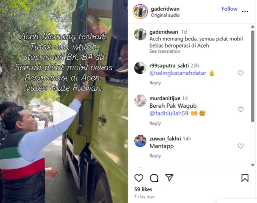 bobby nasution, truk, Nanggroe Aceh Darussalam, Viral Wagub Aceh Stop Truk Luar Kota, Malah Dikasih Uang Makan